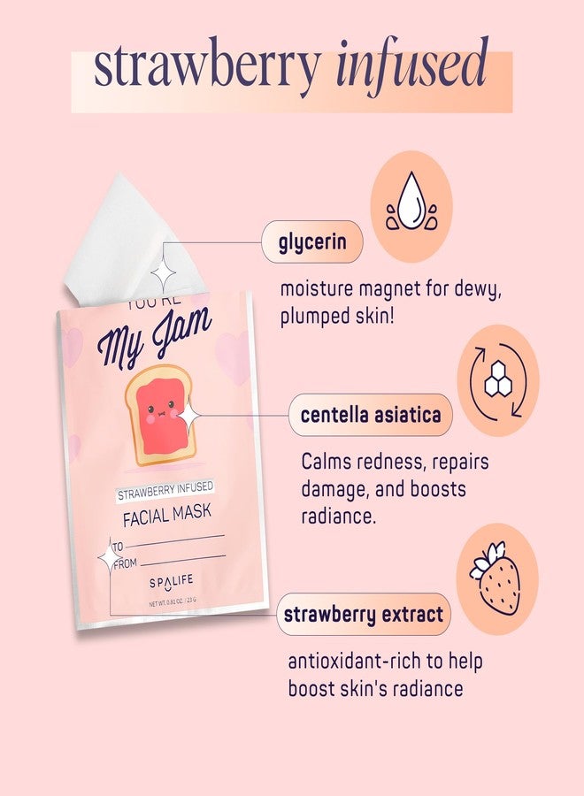 SpaLife Let’s Avocuddle & You're My Jam Valentines Face Masks Bundle | Avocado and Strawberry Extract Infused Sheet Mask Sets for Hydration and Glow | Perfect Valentines Day Skincare Gift Set. - Image 2